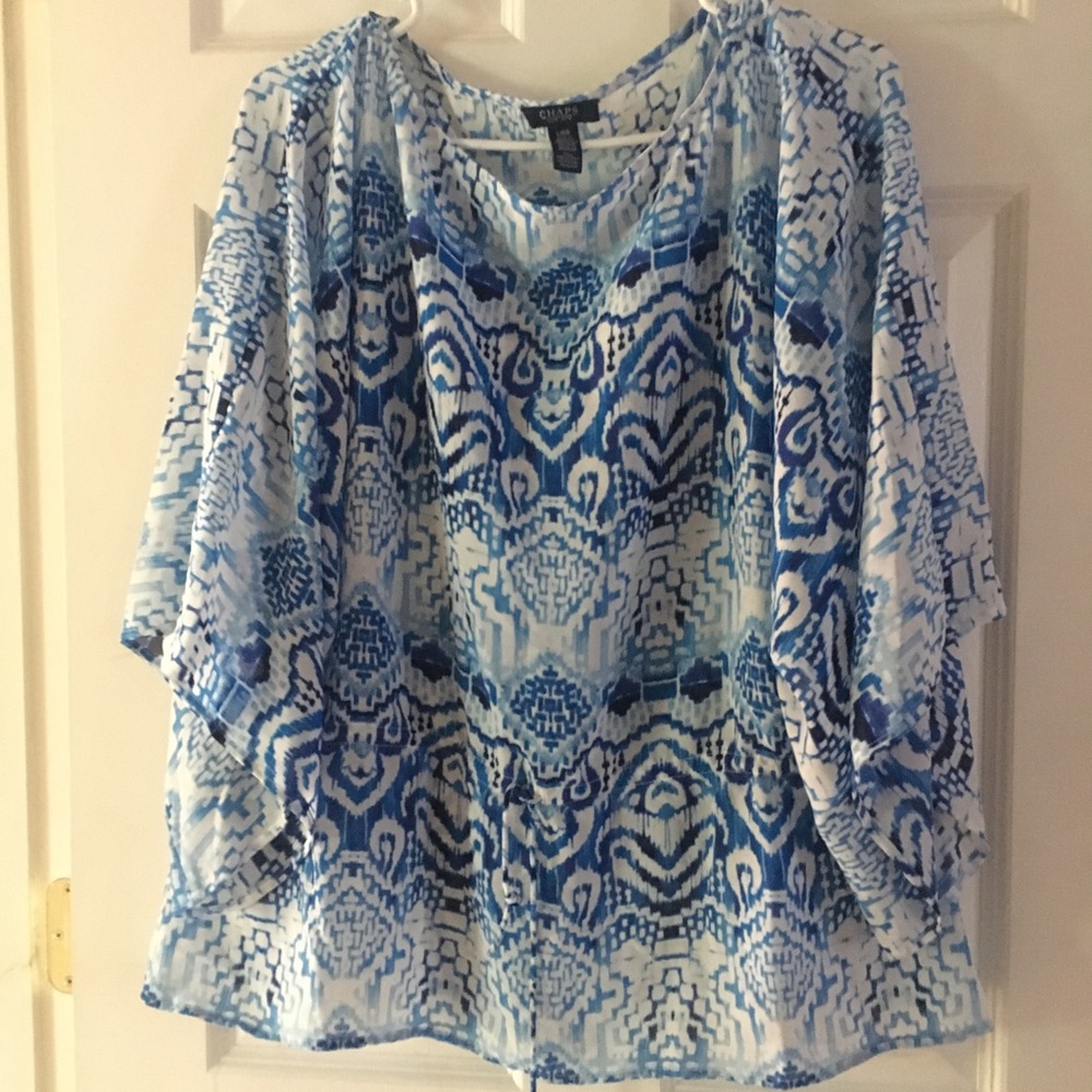 Chaps Large Blouse Bell Sleeves drawstring waist